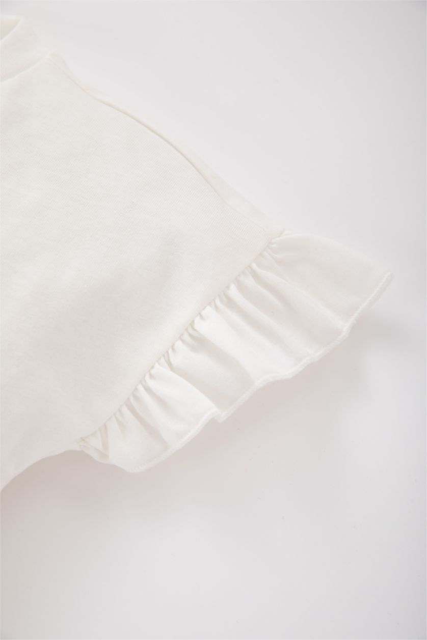 BABY GIRL White Baby Girl Regular Fit Crew Neck Floral Short Sleeve T-Shirt