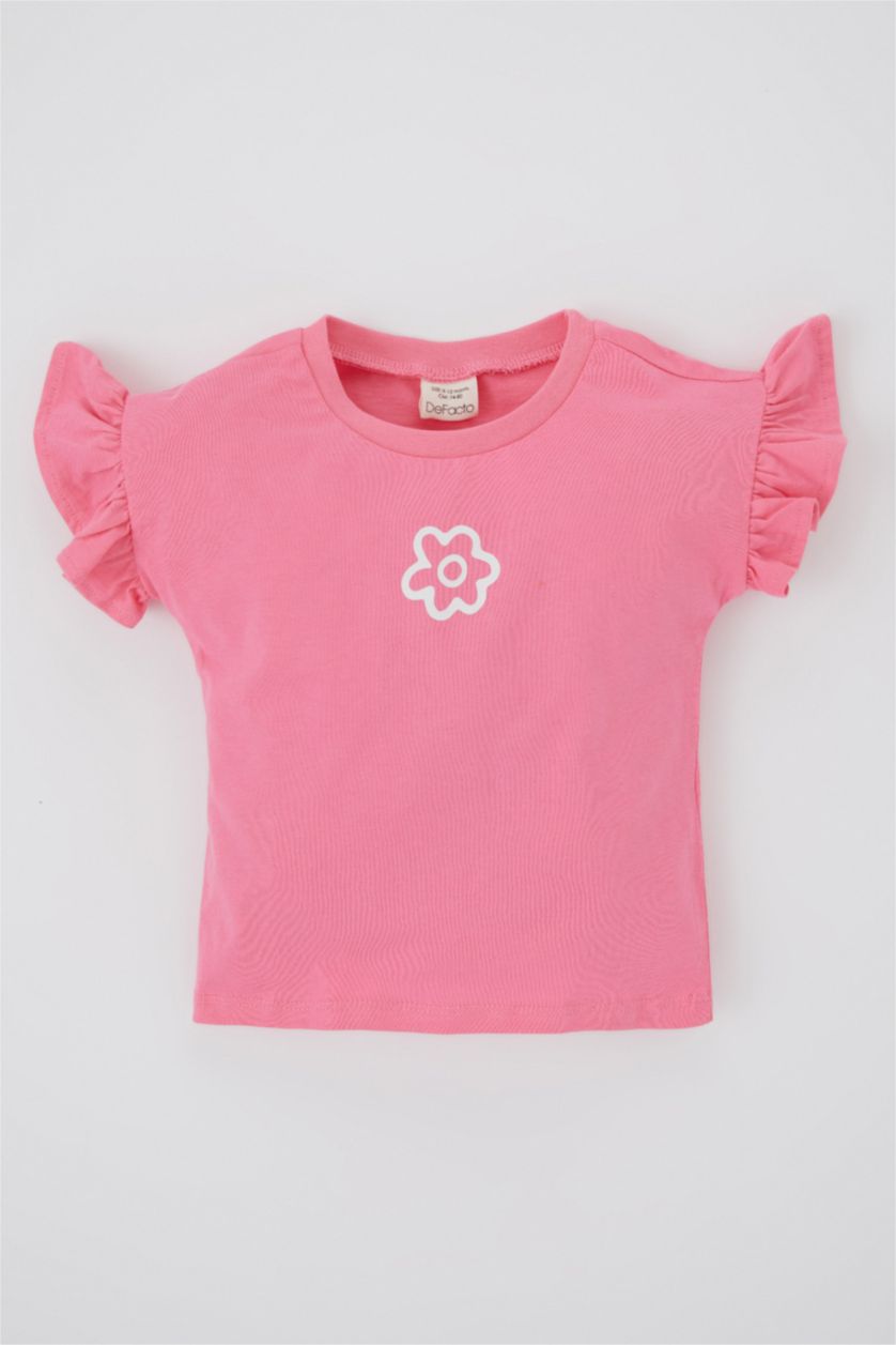 BABY GIRL Pink Regular Fit Flower Short Sleeve T-Shirt