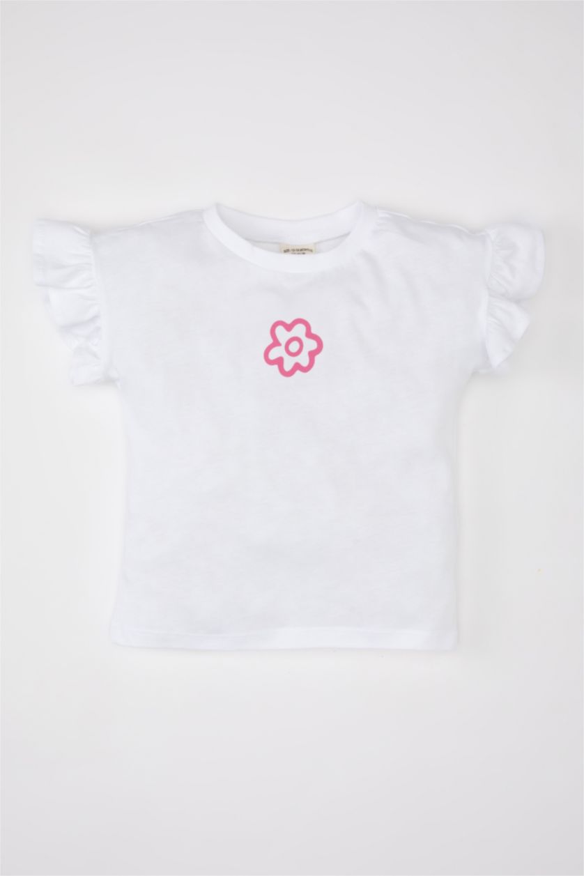 BABY GIRL White Baby Girl Crew Neck Floral Short Sleeve T-Shirt