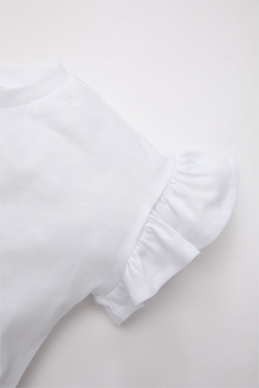 BABY GIRL White Baby Girl Crew Neck Floral Short Sleeve T-Shirt