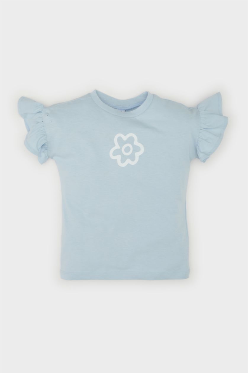 Baby Girl Light Blue Baby Girl Regular Fit Crew Neck Floral T-Shirt