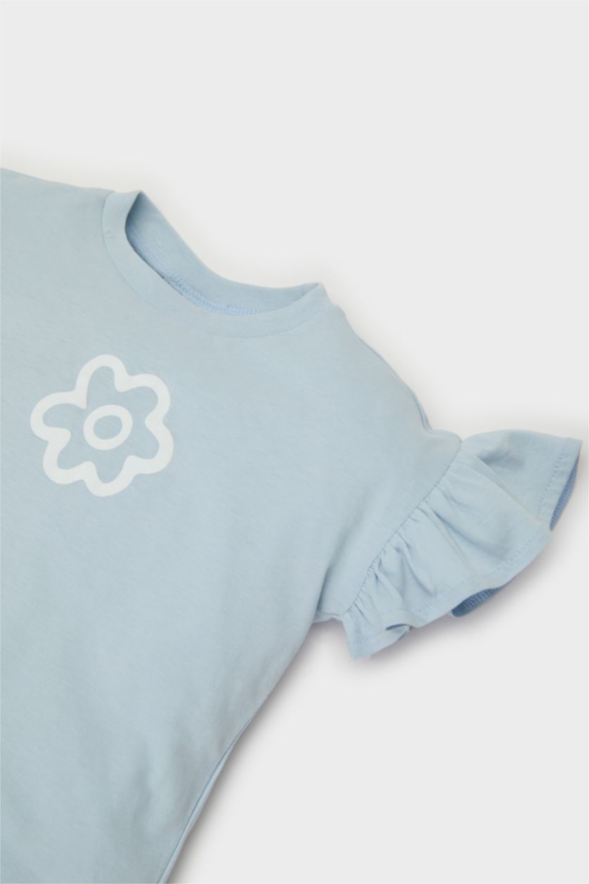 Baby Girl Light Blue Baby Girl Regular Fit Crew Neck Floral T-Shirt