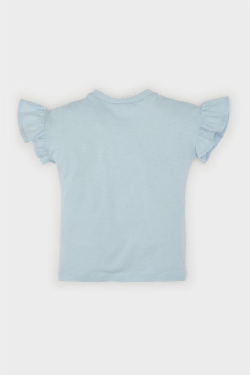 Baby Girl Light Blue Baby Girl Regular Fit Crew Neck Floral T-Shirt