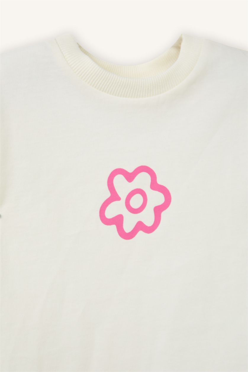 Kız Bebek Ekru Çiçekli Tişört Kız Bebek