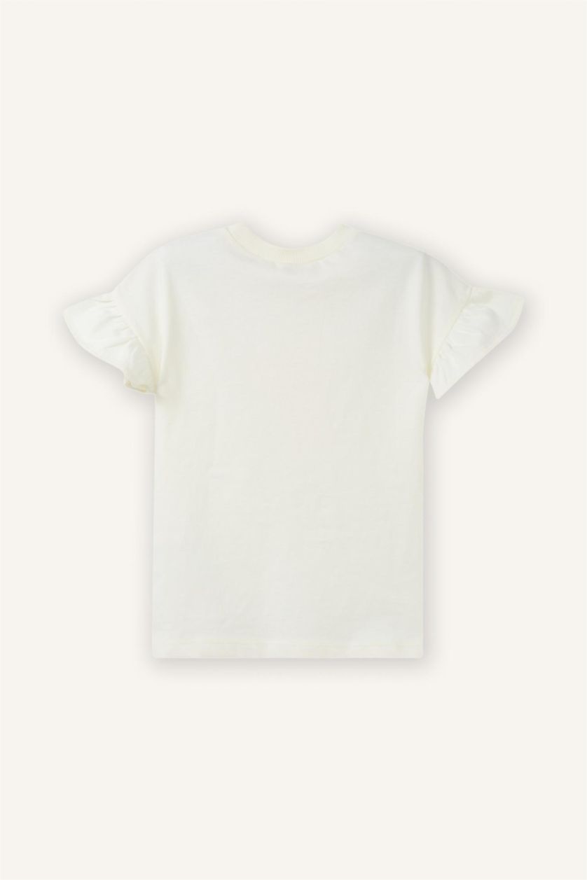 Baby Girls Ecru Regular Fit Flower Short Sleeve T-Shirt