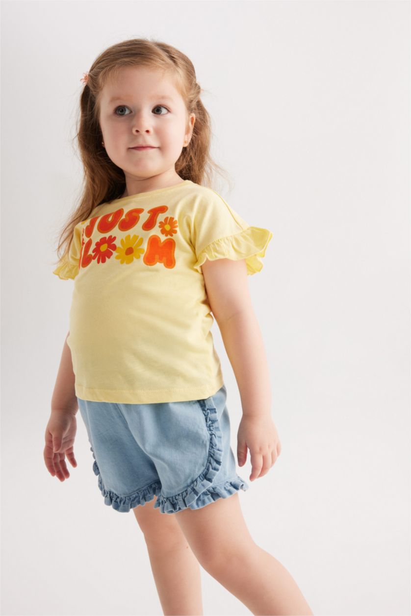 BABY GIRL Yellow Baby Girl Regular Fit Crew Neck Slogan Printed Short Sleeved T-Shirt