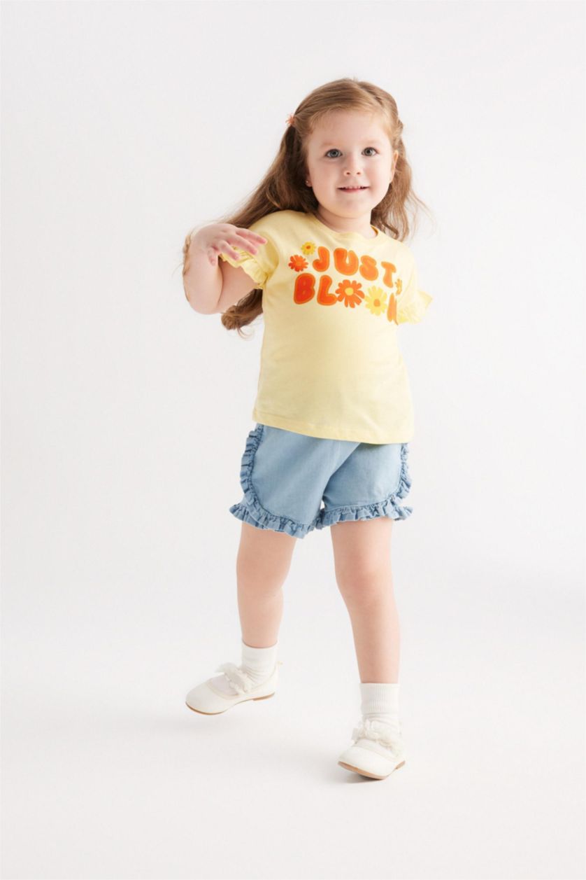 BABY GIRL Yellow Baby Girl Regular Fit Crew Neck Slogan Printed Short Sleeved T-Shirt