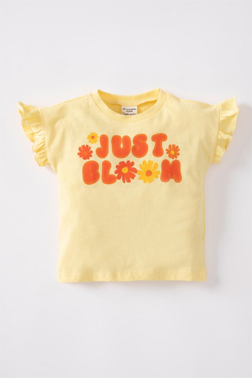 BABY GIRL Yellow Baby Girl Regular Fit Crew Neck Slogan Printed Short Sleeved T-Shirt
