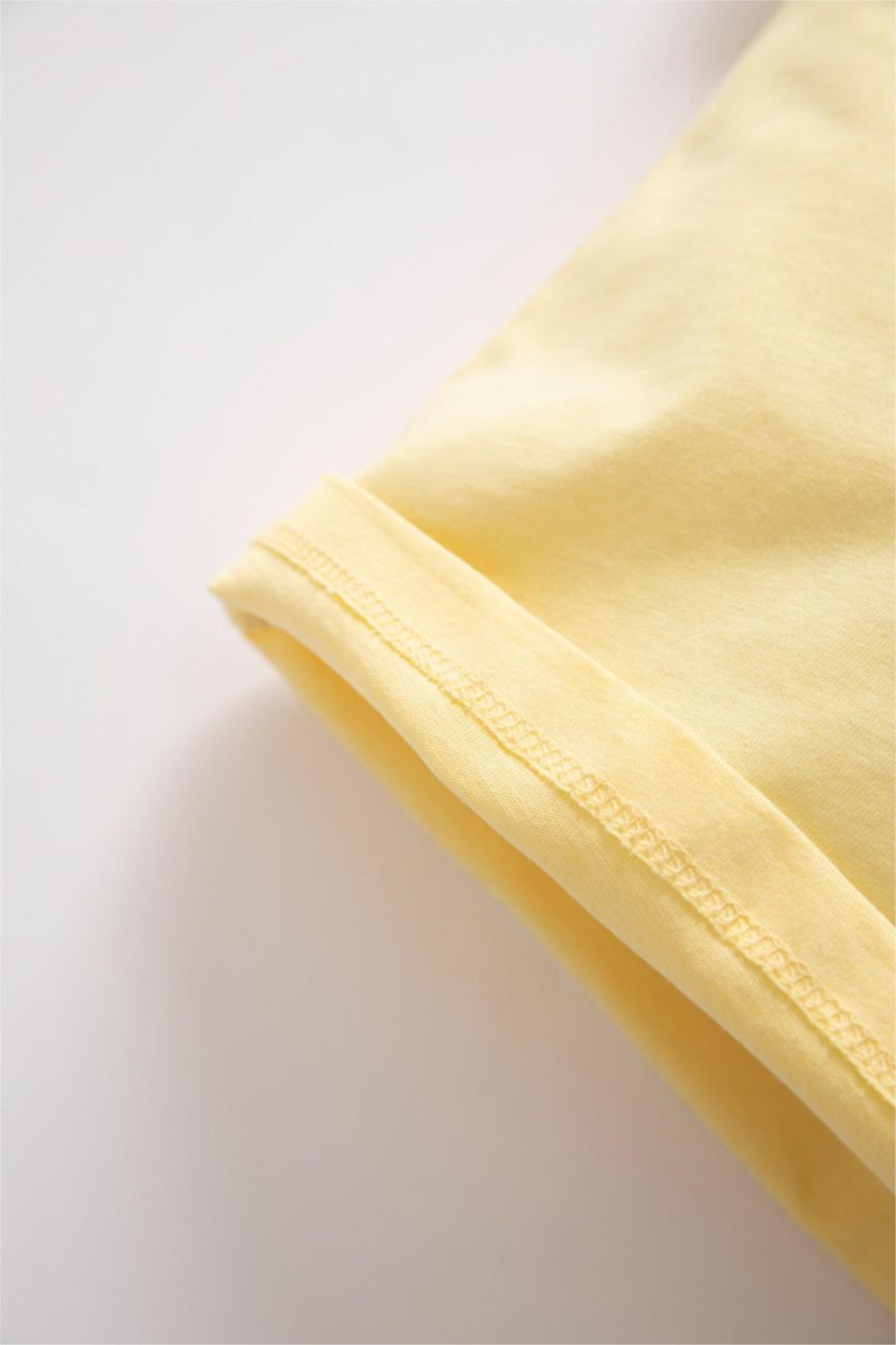 BABY GIRL Yellow Baby Girl Regular Fit Crew Neck Slogan Printed Short Sleeved T-Shirt