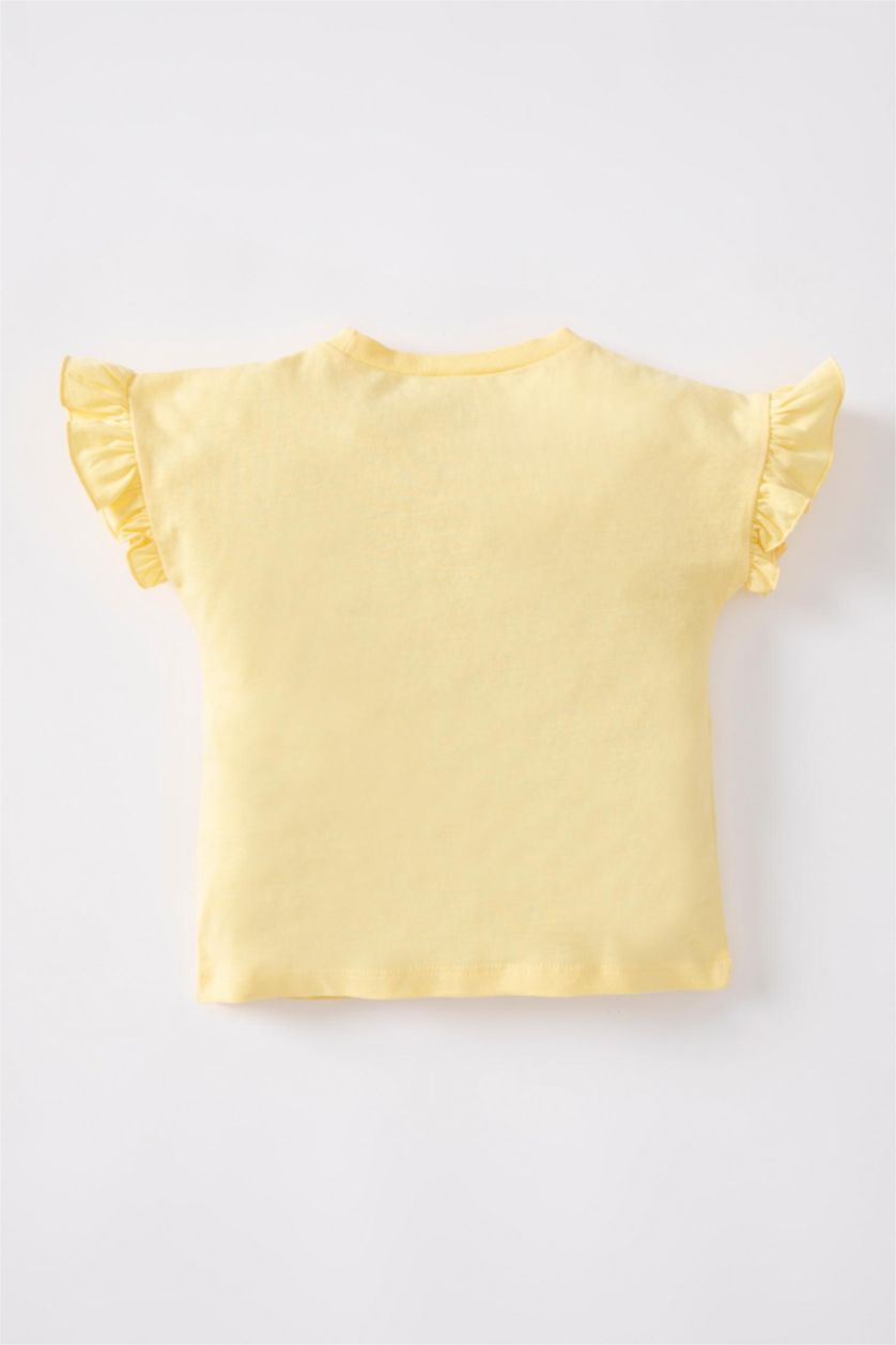 BABY GIRL Yellow Baby Girl Regular Fit Crew Neck Slogan Printed Short Sleeved T-Shirt