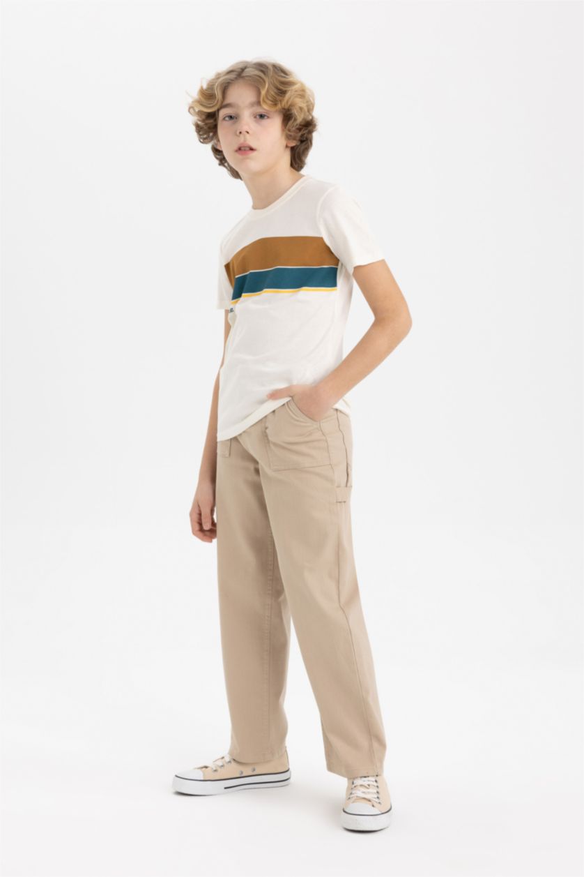 BOYS & TEENS Ecru Boy Crew Neck Striped Short Sleeve T-Shirt