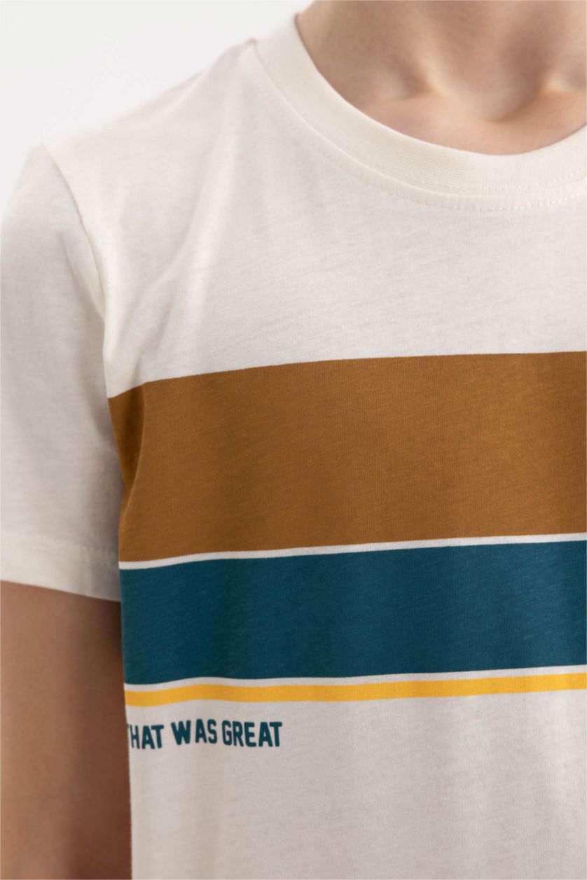 BOYS & TEENS Ecru Boy Crew Neck Striped Short Sleeve T-Shirt