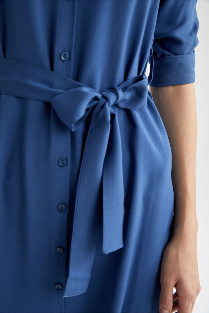 FEMME Bleu Robe en viscose manches longues