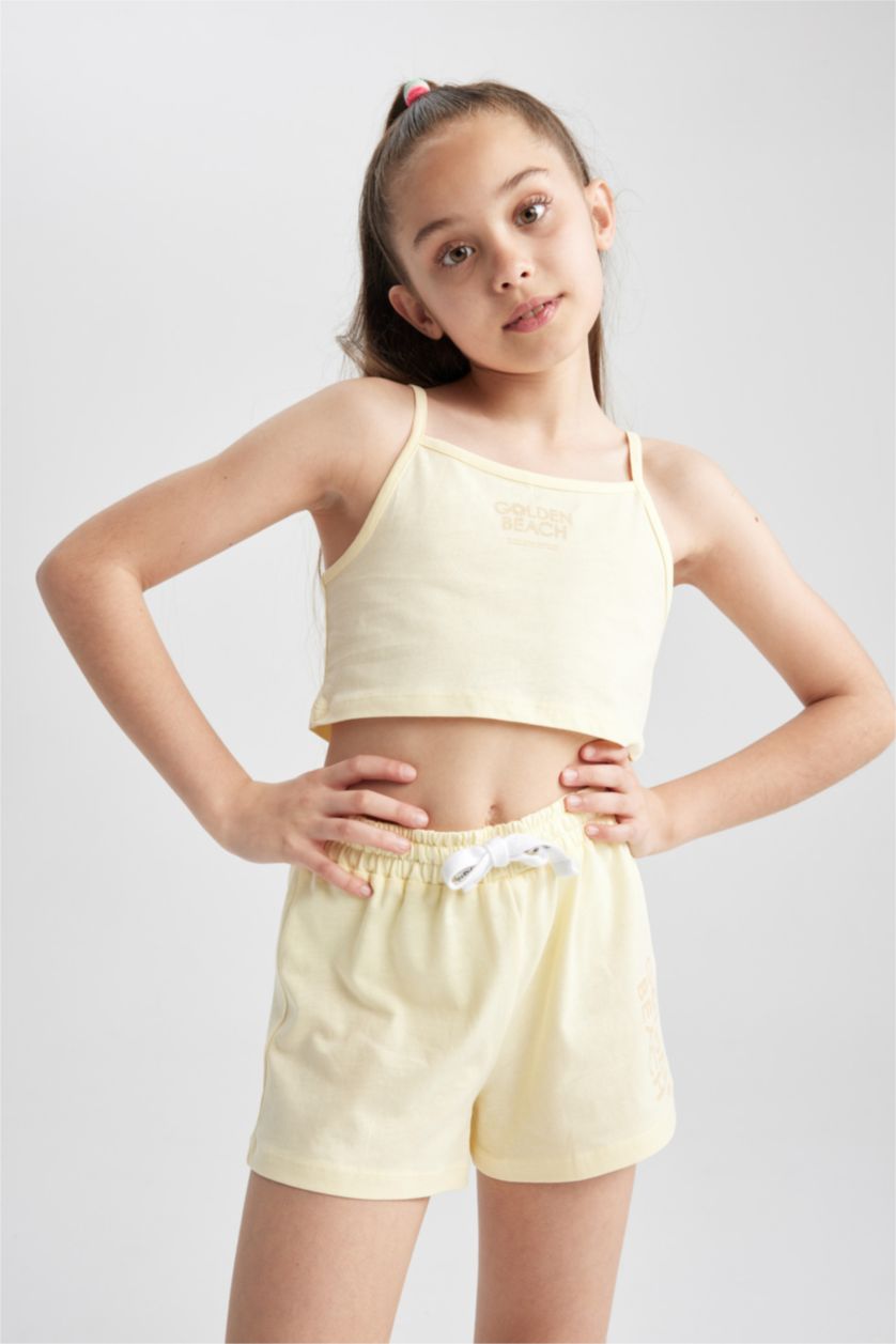بنات أصفر فاتح سيت بناتي شورت وبلوزة - قطعتين