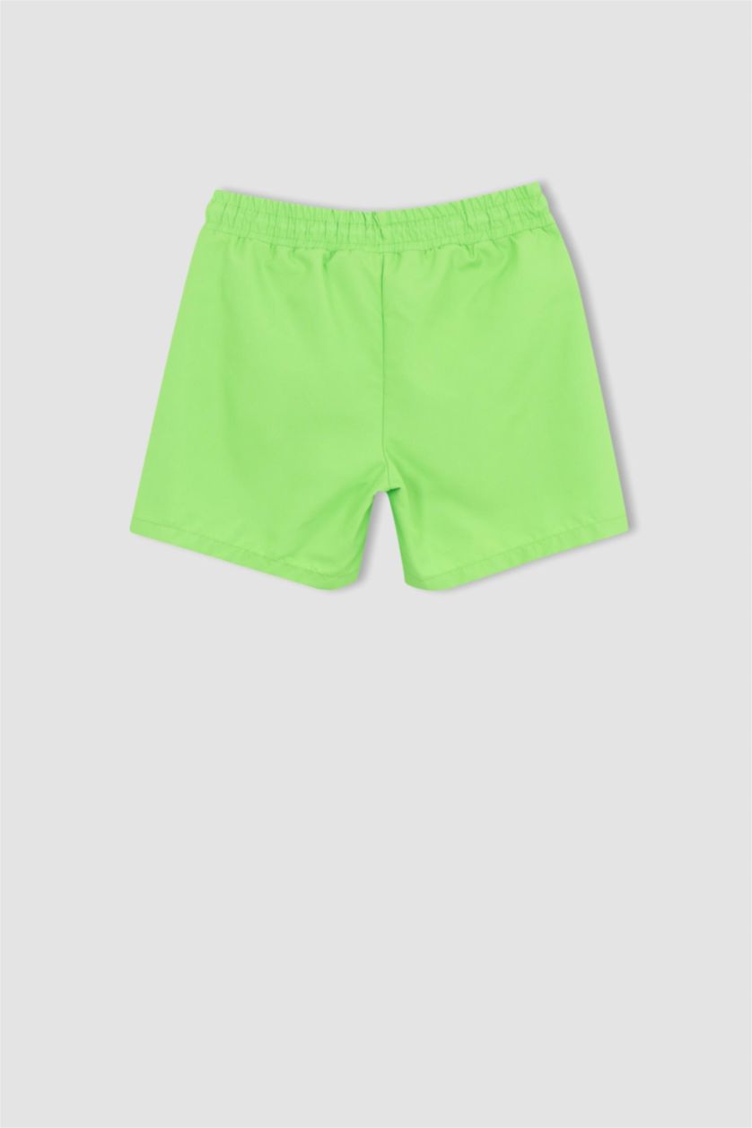 Erkek Çocuk - Genç Erkek Neon Yeşil Erkek Çocuk Basic Düz Deniz Şortu
