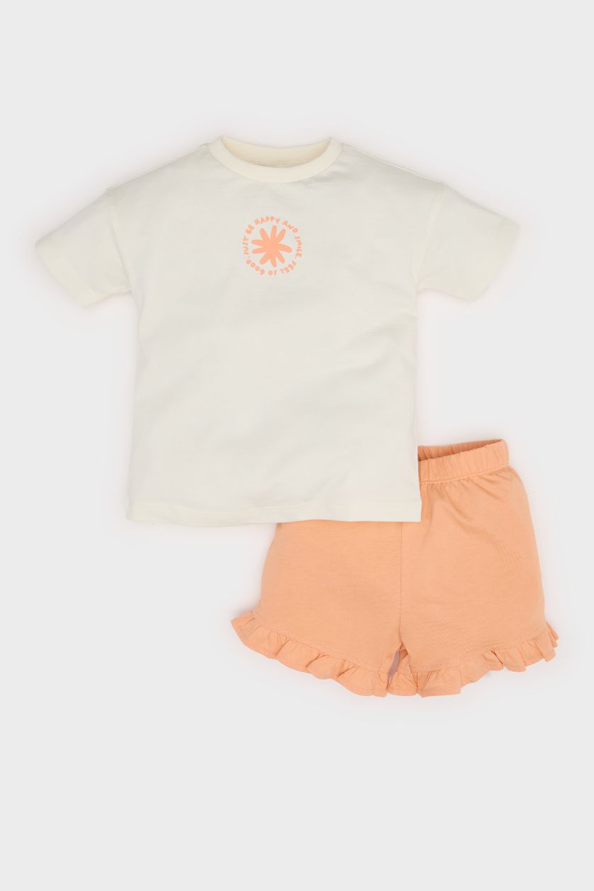 Baby Girl Light Orange Baby Girl Short Sleeve 2 Piece Set