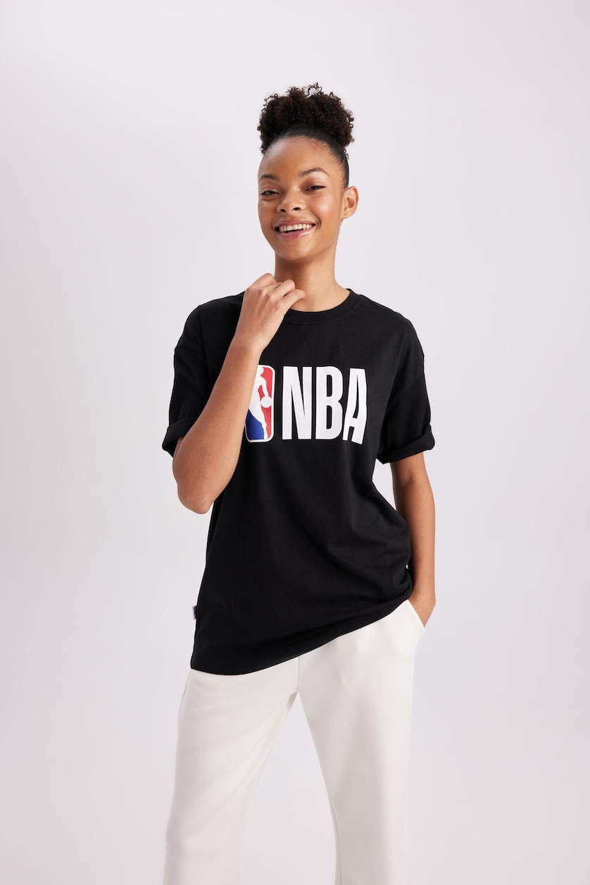 Әйелдерге қара NBA дөңгелек жаға Қысқа жеңді футболка