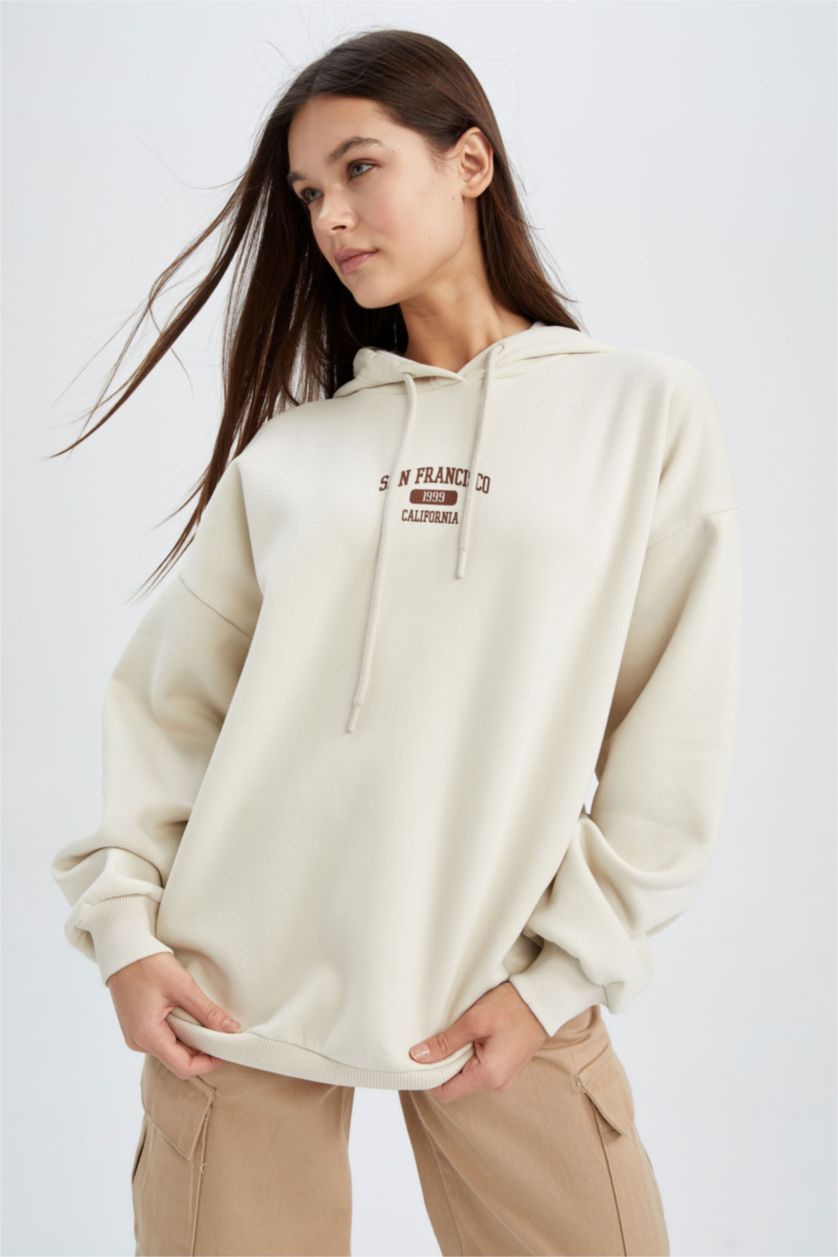 WOMAN Beige Oversize Fit Thick Sweatshirt Fabric Sweatshirt