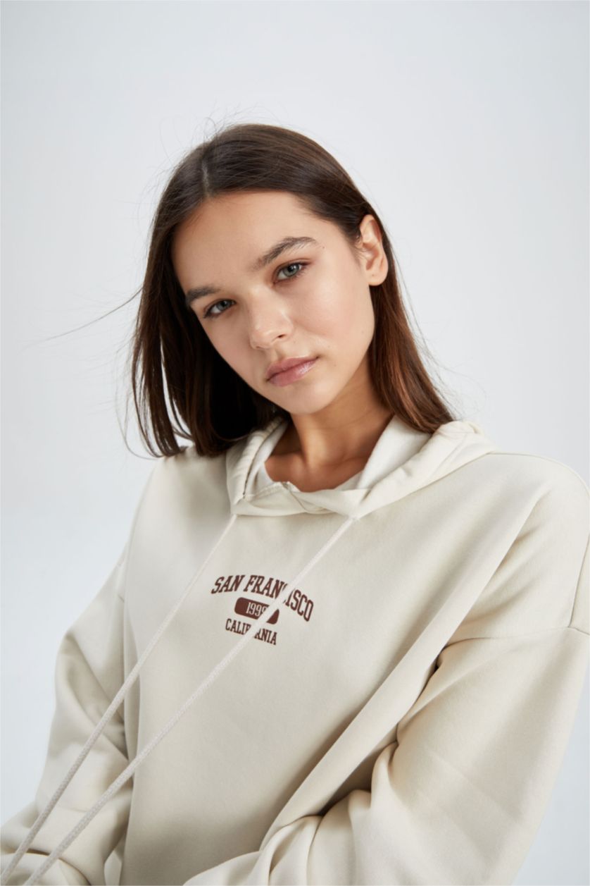 WOMAN Beige Oversize Fit Thick Sweatshirt Fabric Sweatshirt