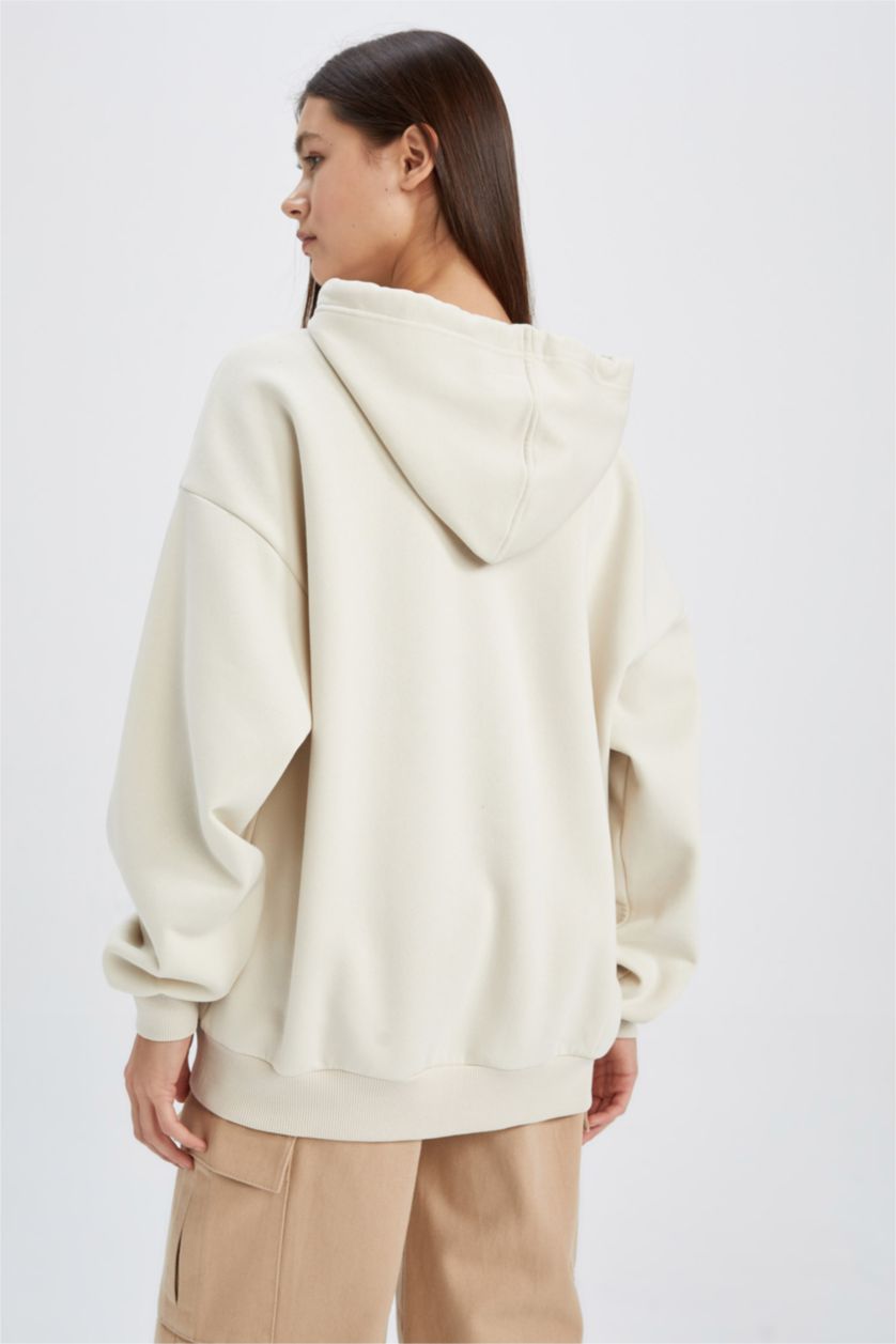 WOMAN Beige Oversize Fit Thick Sweatshirt Fabric Sweatshirt