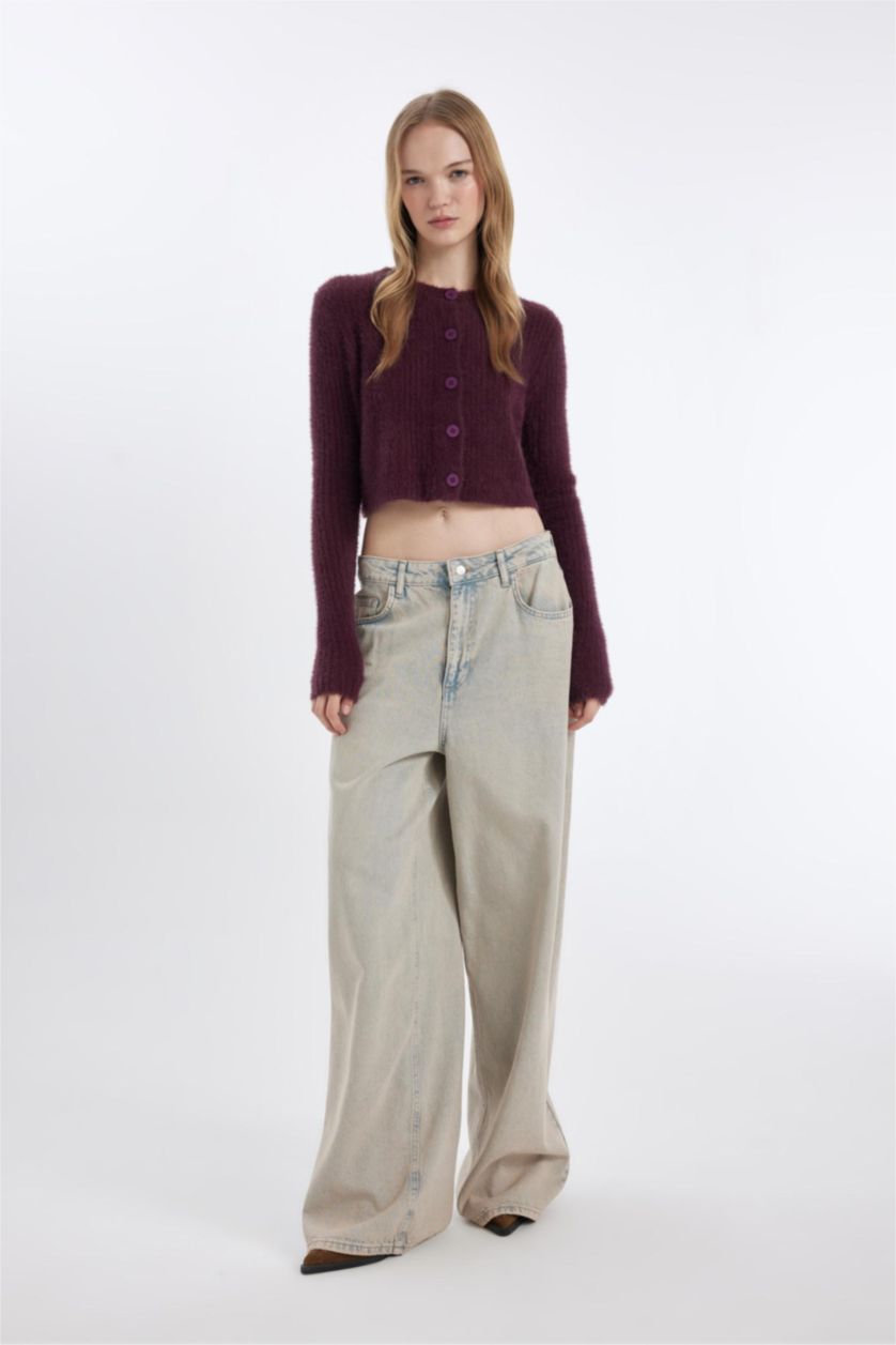 نساء خمري جاكيت تريكو سليم فيت بياخة مستديرة