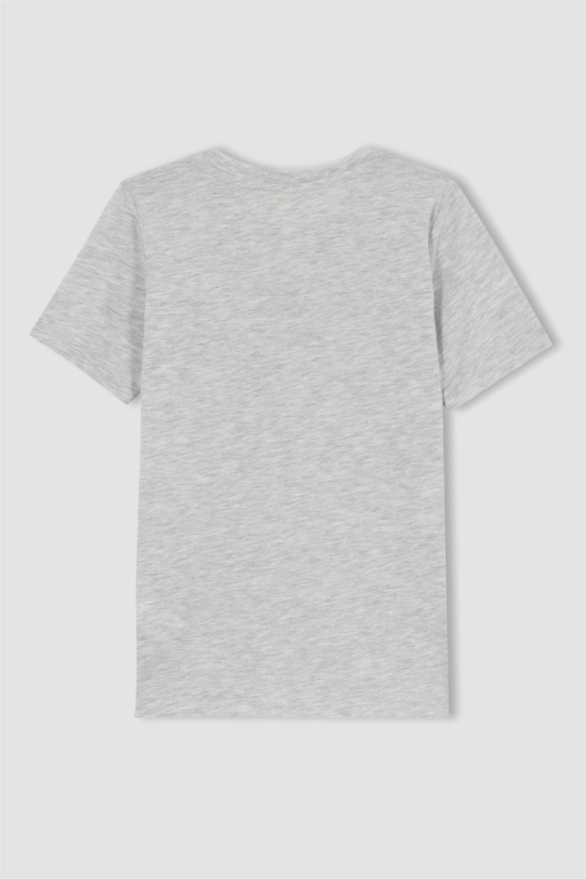 Erkek Çocuk - Genç Erkek Optik Gri Melanj Erkek Çocuk Bisiklet Yaka Baskılı Kısa Kollu Tişört