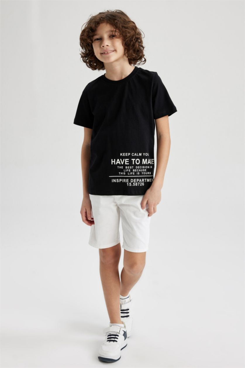 GARÇONS Noir T-Shirt Imprimé à Manches Courtes Col Rond pour Garçon