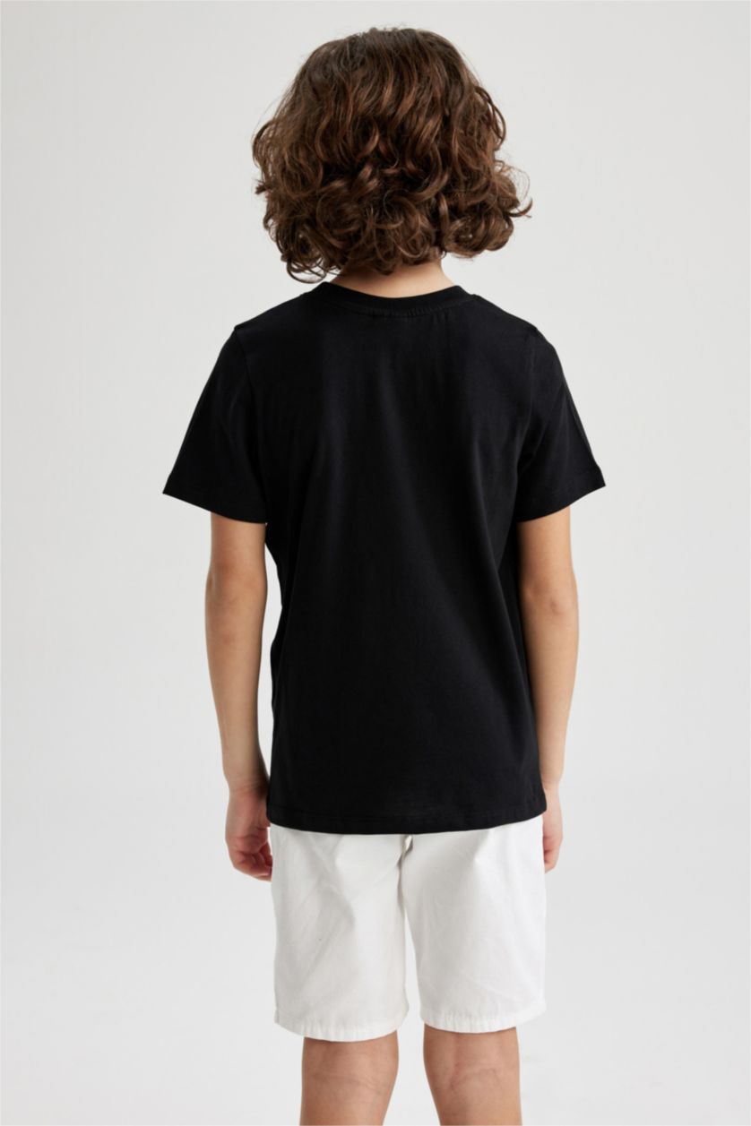 GARÇONS Noir T-Shirt Imprimé à Manches Courtes Col Rond pour Garçon