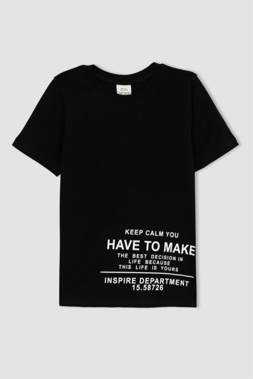 GARÇONS Noir T-Shirt Imprimé à Manches Courtes Col Rond pour Garçon