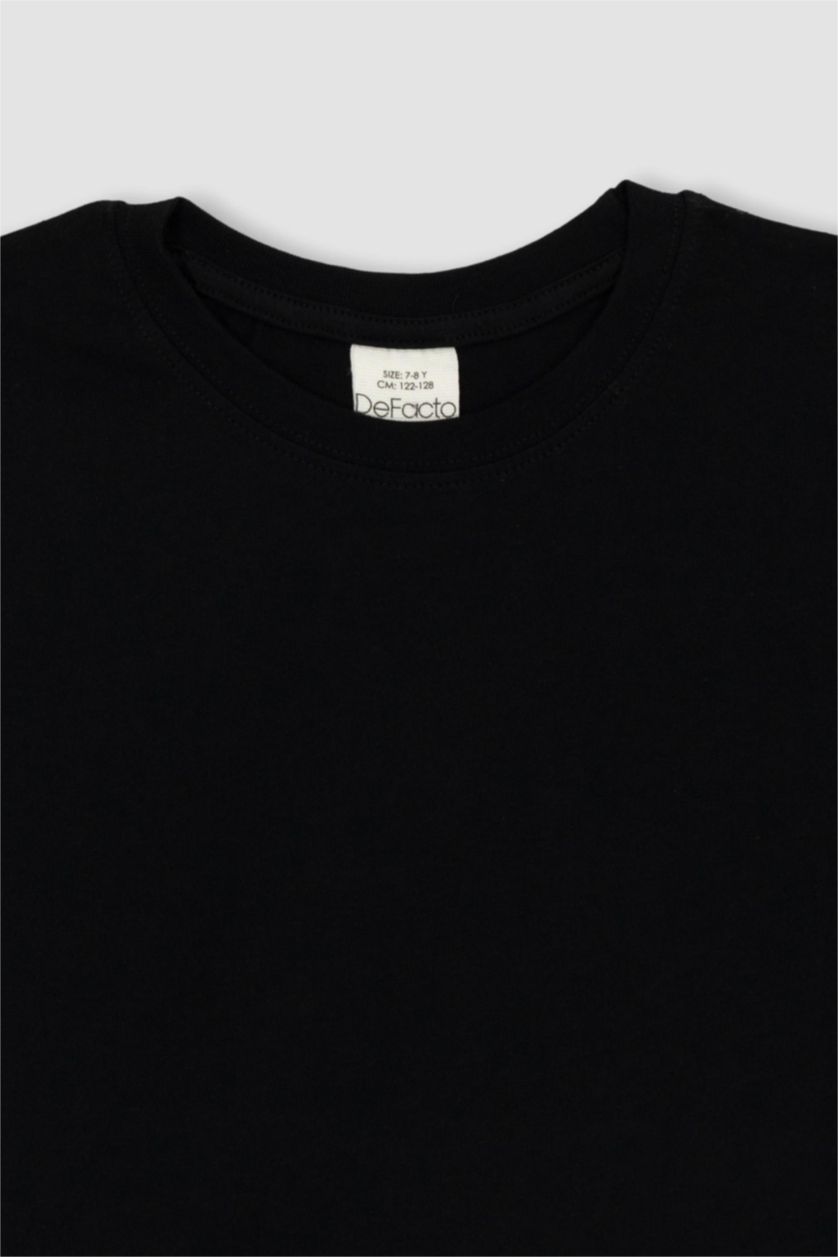 GARÇONS Noir T-Shirt Imprimé à Manches Courtes Col Rond pour Garçon