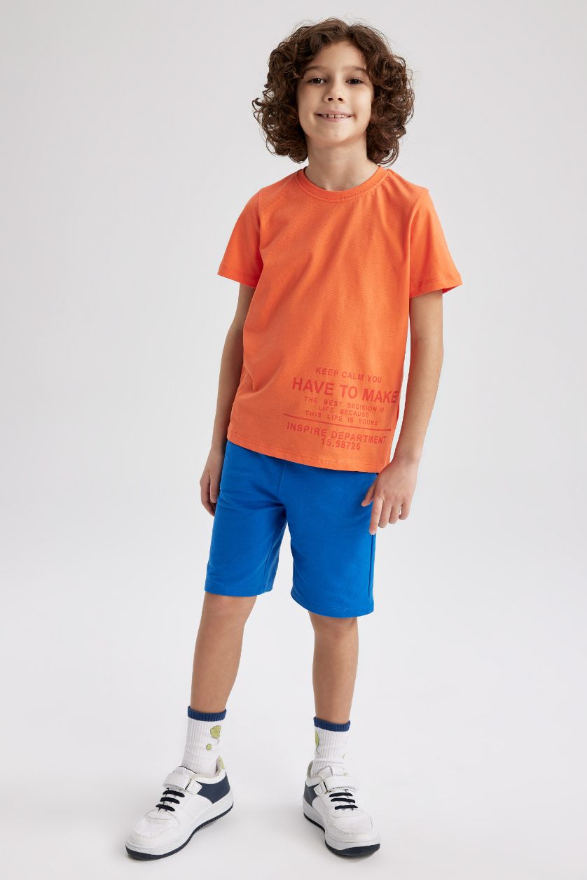 BOYS & TEENS Orange Boy Regular Fit Crew Neck Printed Short Sleeve T-Shirt