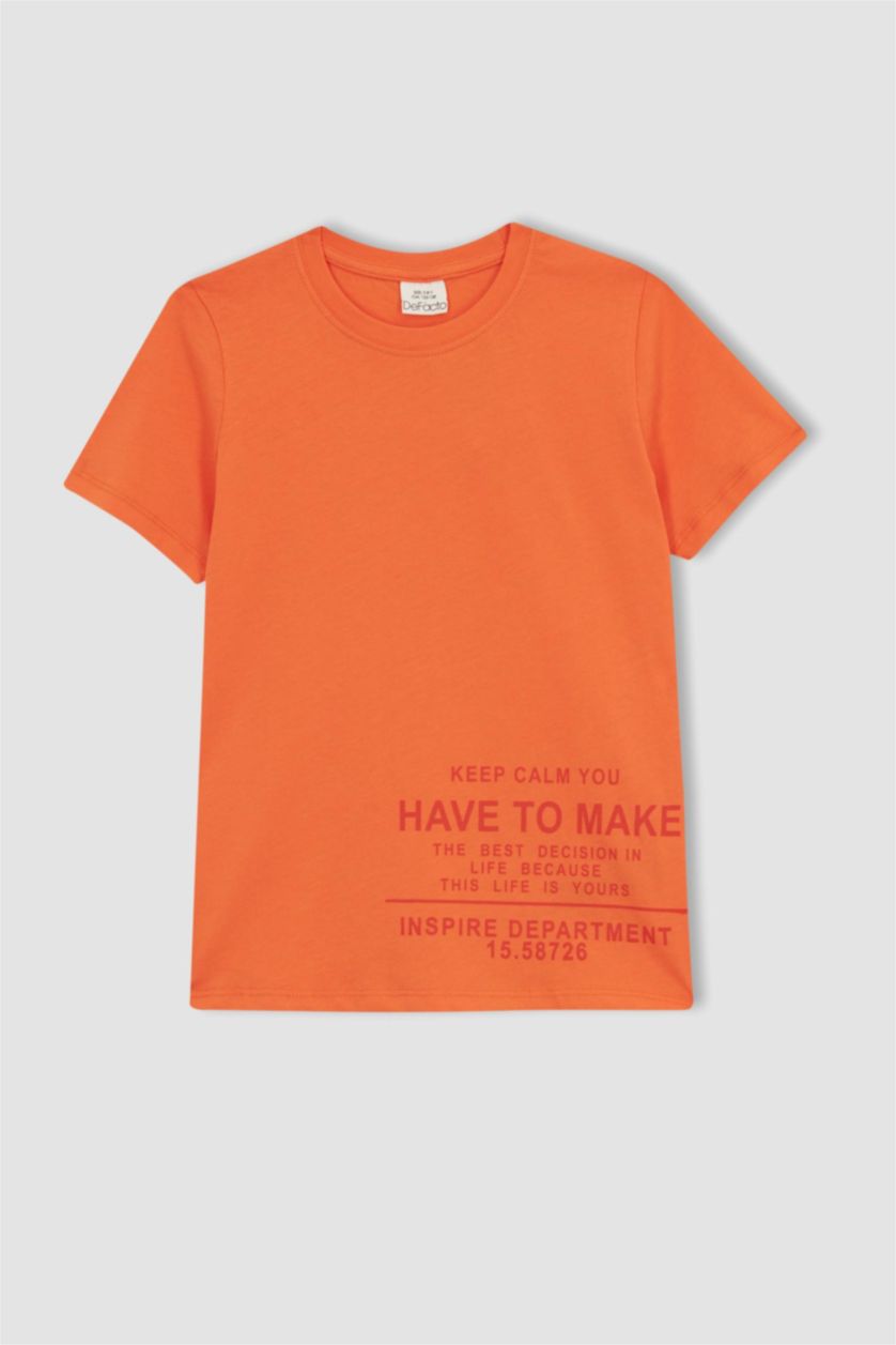BOYS & TEENS Orange Boy Regular Fit Crew Neck Printed Short Sleeve T-Shirt