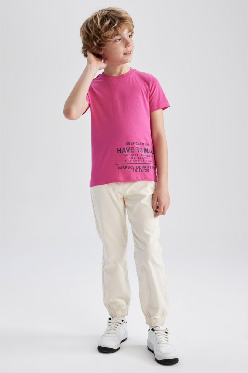 BOYS & TEENS Dark Pink Boy Regular Fit Crew Neck Printed Short Sleeve T-Shirt