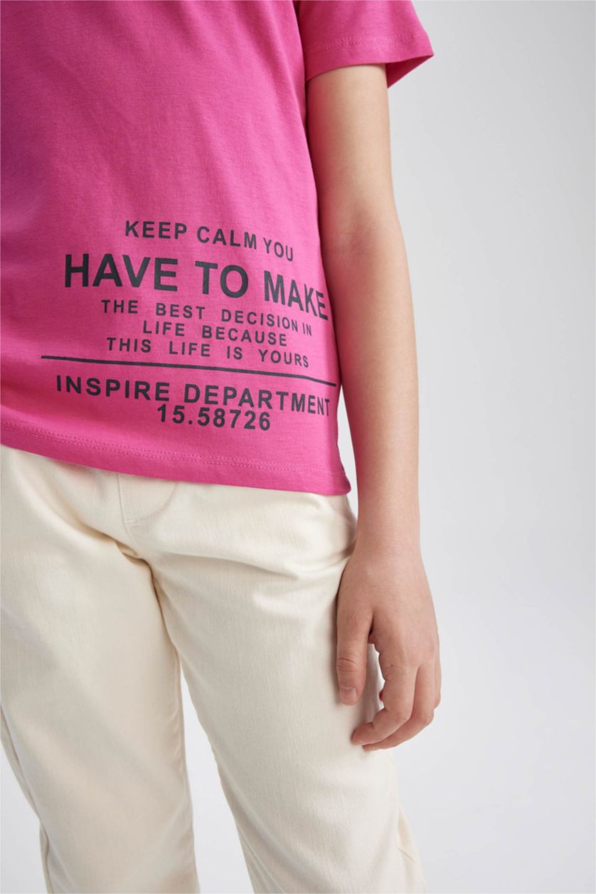 BOYS & TEENS Dark Pink Boy Regular Fit Crew Neck Printed Short Sleeve T-Shirt