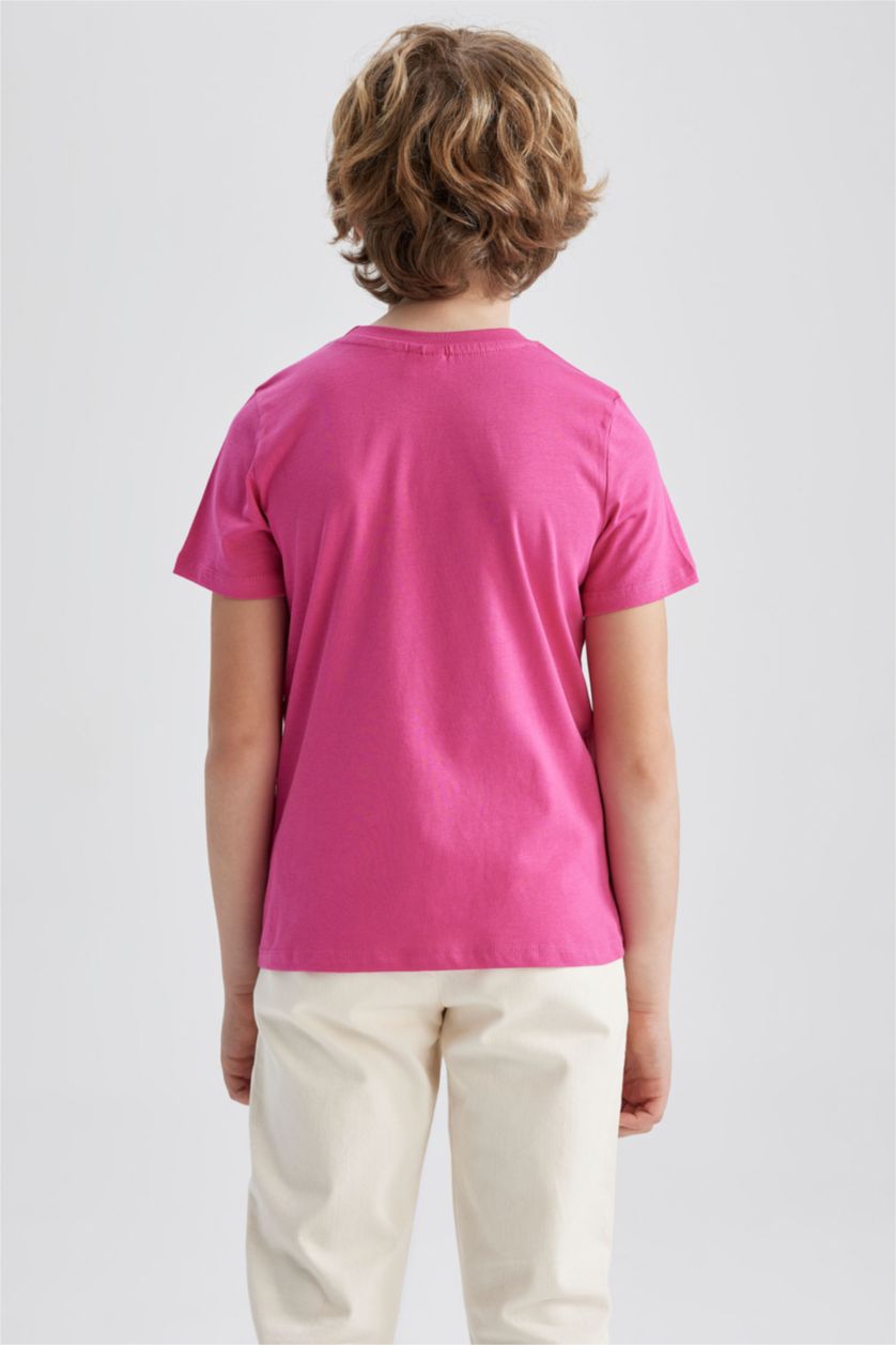 BOYS & TEENS Dark Pink Boy Regular Fit Crew Neck Printed Short Sleeve T-Shirt