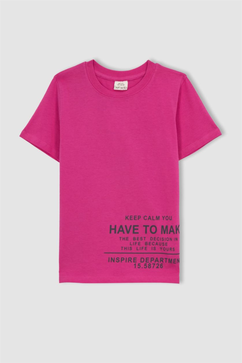 BOYS & TEENS Dark Pink Boy Regular Fit Crew Neck Printed Short Sleeve T-Shirt
