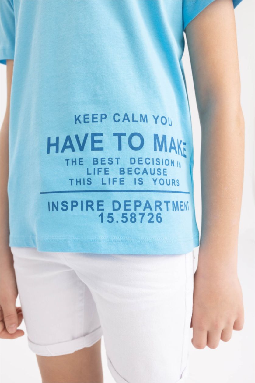 أولاد فيروزي تيشيرت مطبوع قصة عادية برقبة مستديرة