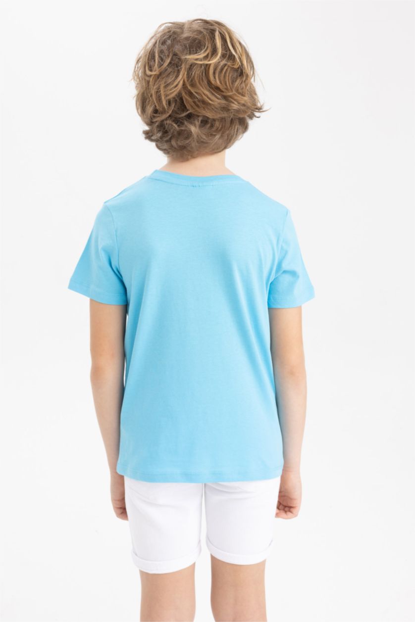 أولاد فيروزي تيشيرت مطبوع قصة عادية برقبة مستديرة