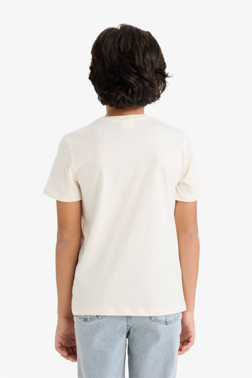 Boys & Teens Ecru Regular Fit Floral Short Sleeve T-Shirt