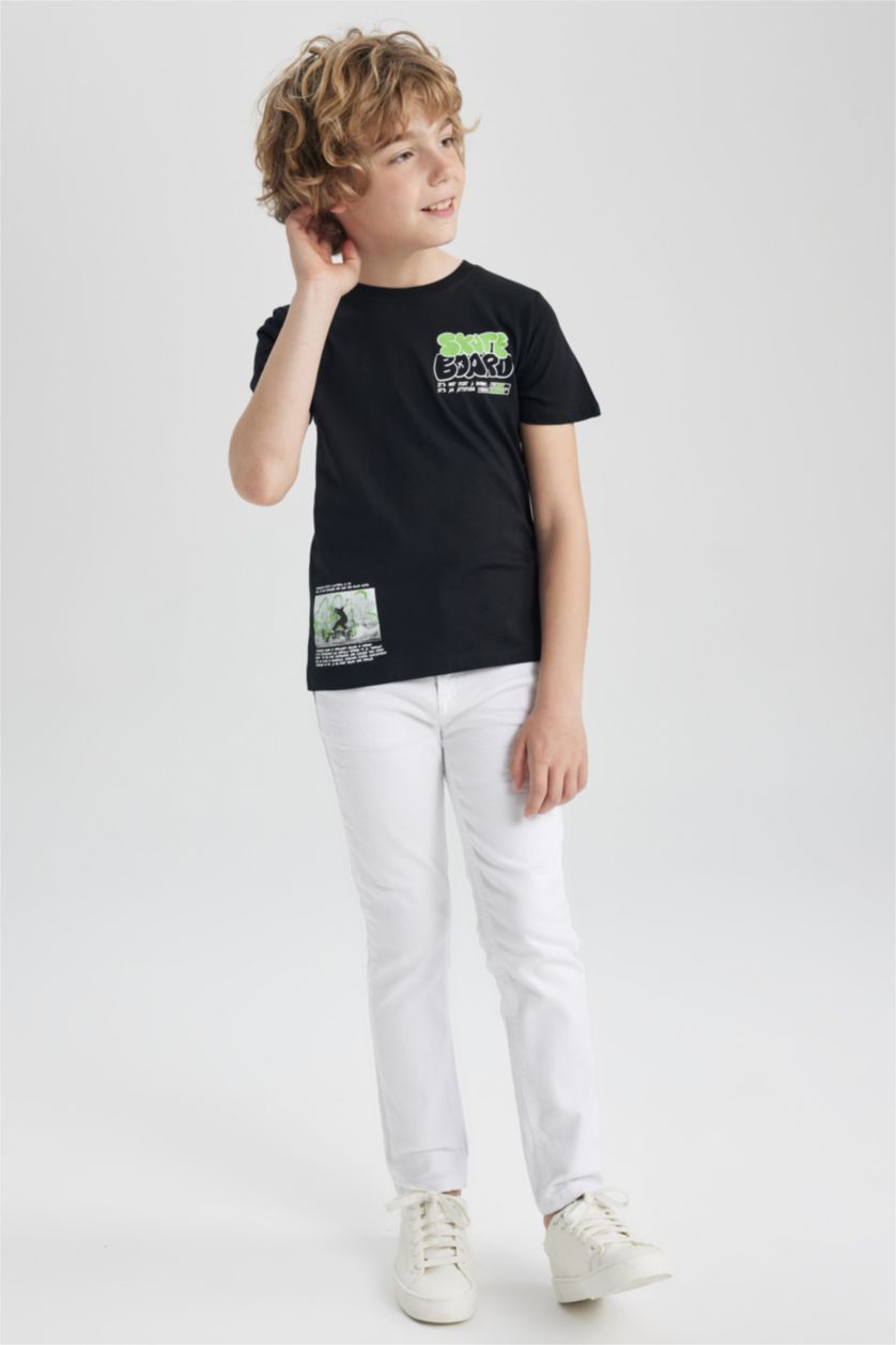 BOYS & TEENS Black Boy Regular Fit Crew Neck Printed Short Sleeve T-Shirt