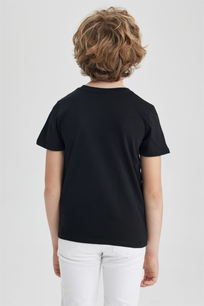 BOYS & TEENS Black Boy Regular Fit Crew Neck Printed Short Sleeve T-Shirt