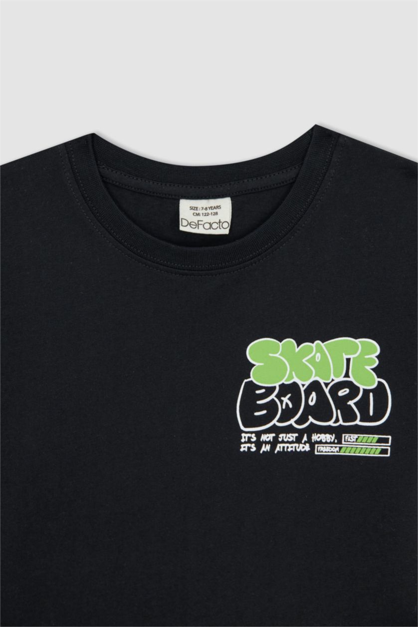 BOYS & TEENS Black Boy Regular Fit Crew Neck Printed Short Sleeve T-Shirt