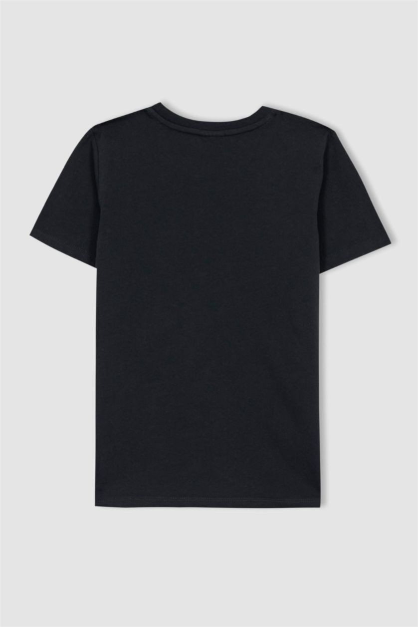 BOYS & TEENS Black Boy Regular Fit Crew Neck Printed Short Sleeve T-Shirt