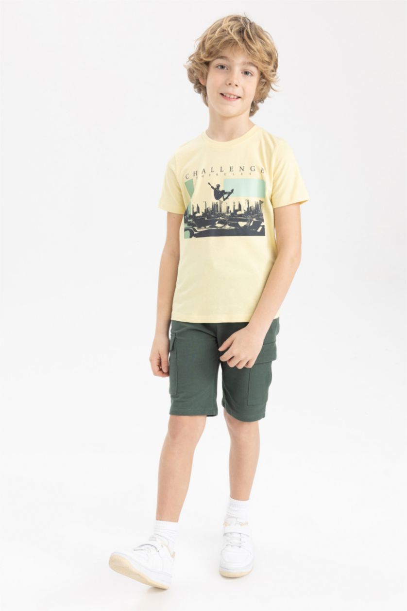 أولاد أصفر تيشيرت اولادي مطبوع قصة عادية برقبة مستديرة