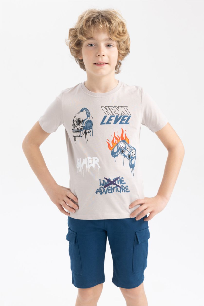 BOYS & TEENS Grey Boy Regular Fit Crew Neck Printed Short Sleeve T-Shirt