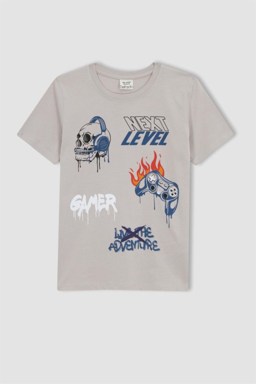 BOYS & TEENS Grey Boy Regular Fit Crew Neck Printed Short Sleeve T-Shirt
