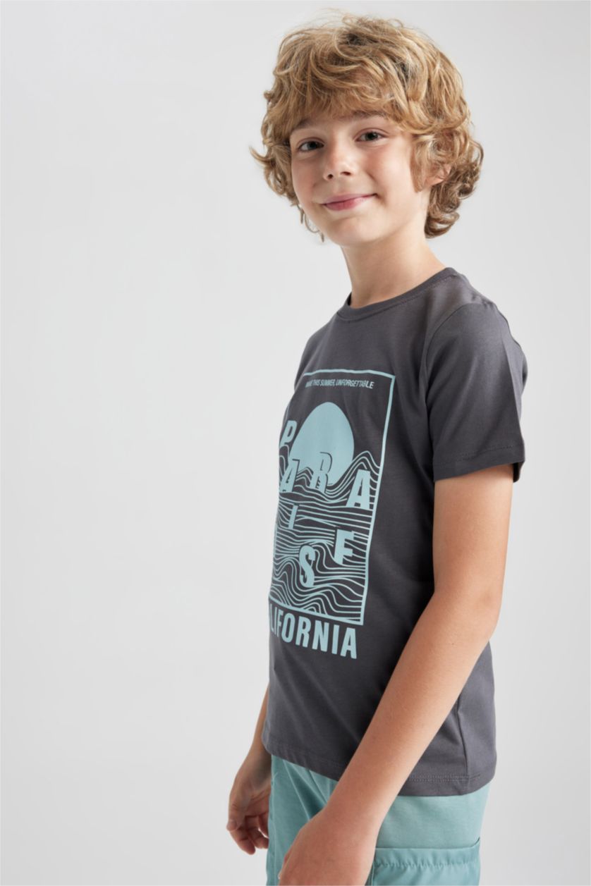 GARÇONS Anthracite T-Shirt Imprimé à Manches Courtes Col Rond pour Garçon