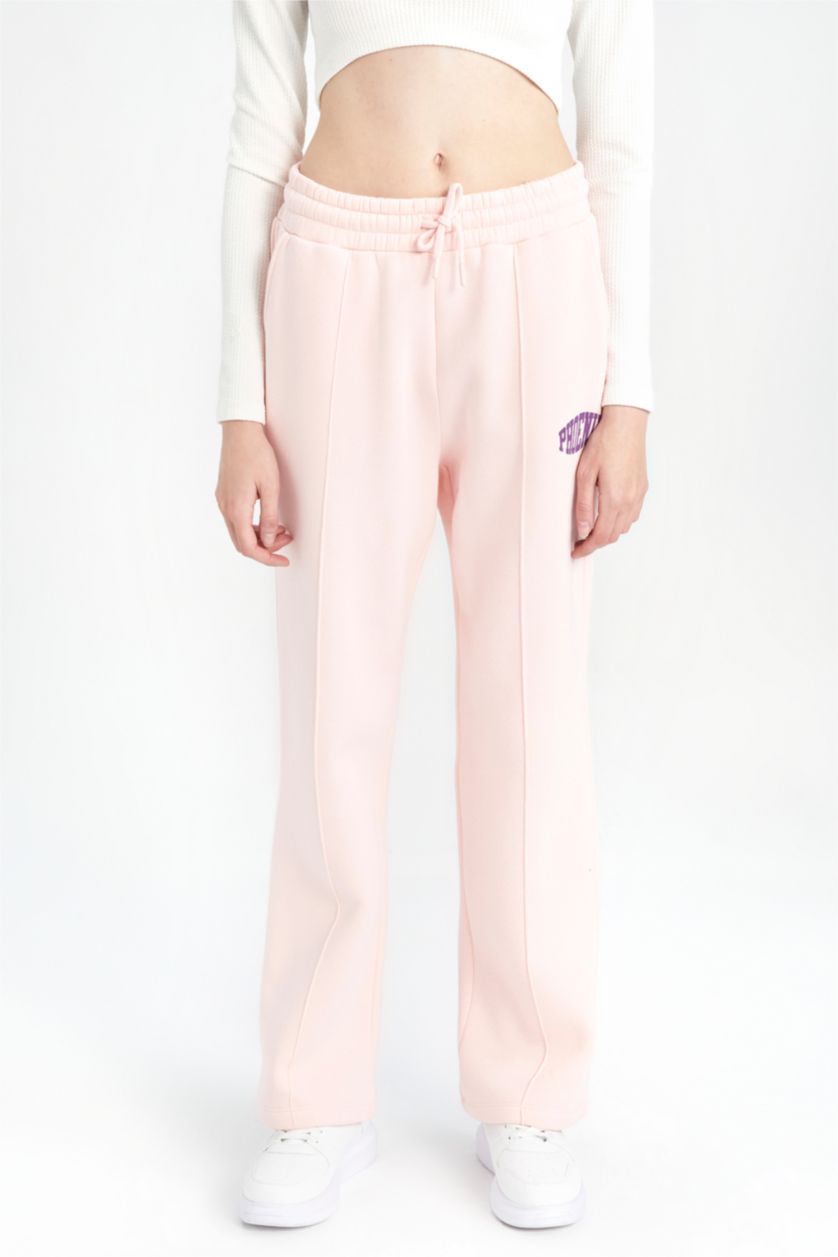 نساء زهري بنطلون بجامة رياضي بقصة عادية وايد ليج