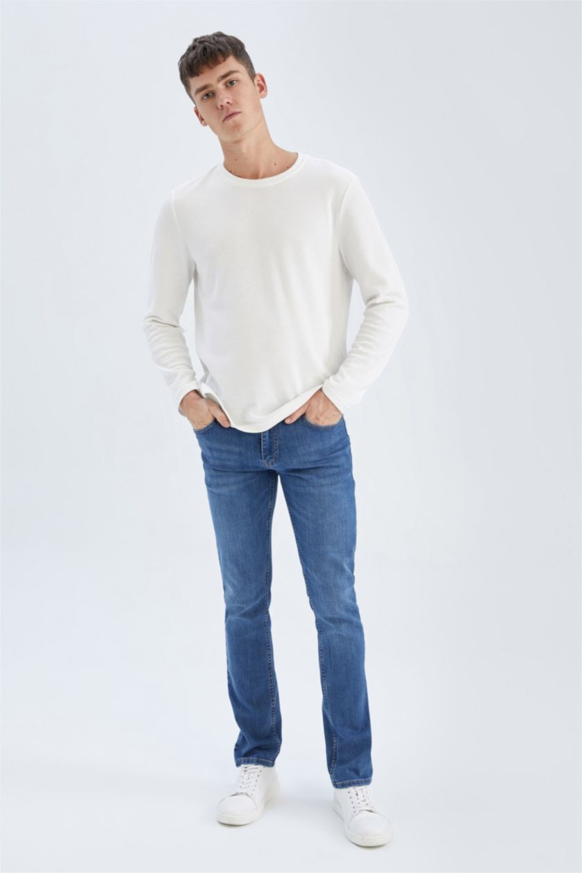 HOMME Bleu Pantalon Jean PEDRO - Coupe slim en jean Ourlet étroit