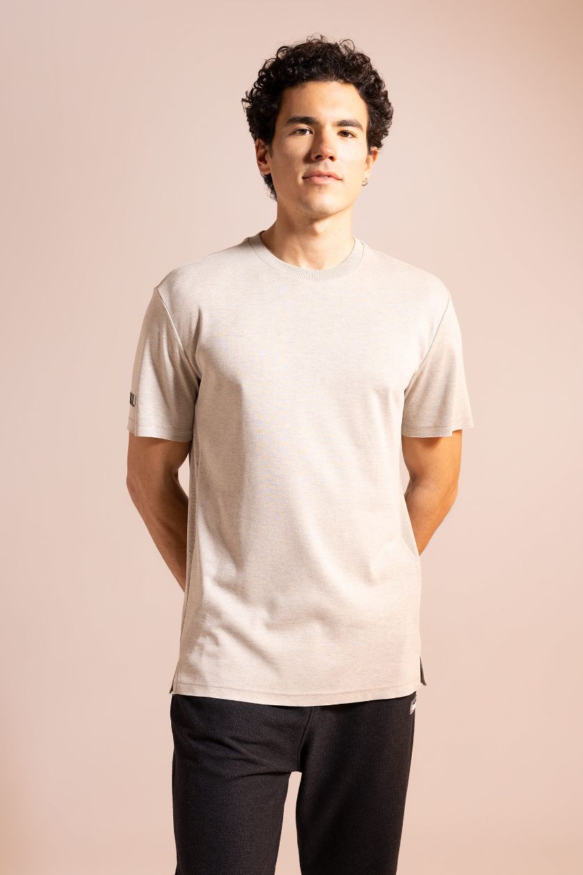 رجالي ميلانج فيزوني تي شيرت بريميوم بيزك نص كم قصة عادية برقبة مستديرة ميلانج فيزوني